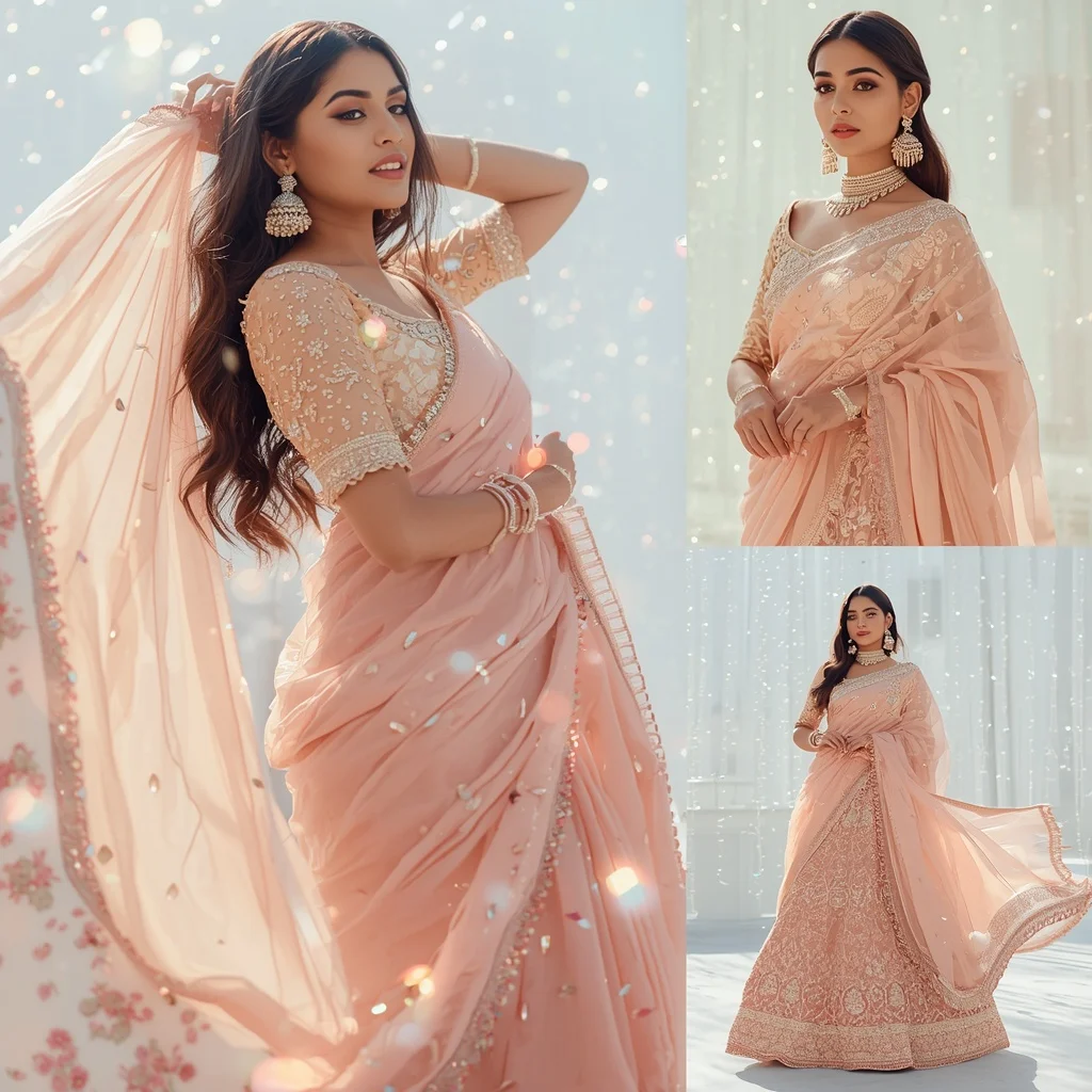 Advanced Heavy Festive Saree Look Spun Glass Threads | Prompt Ai