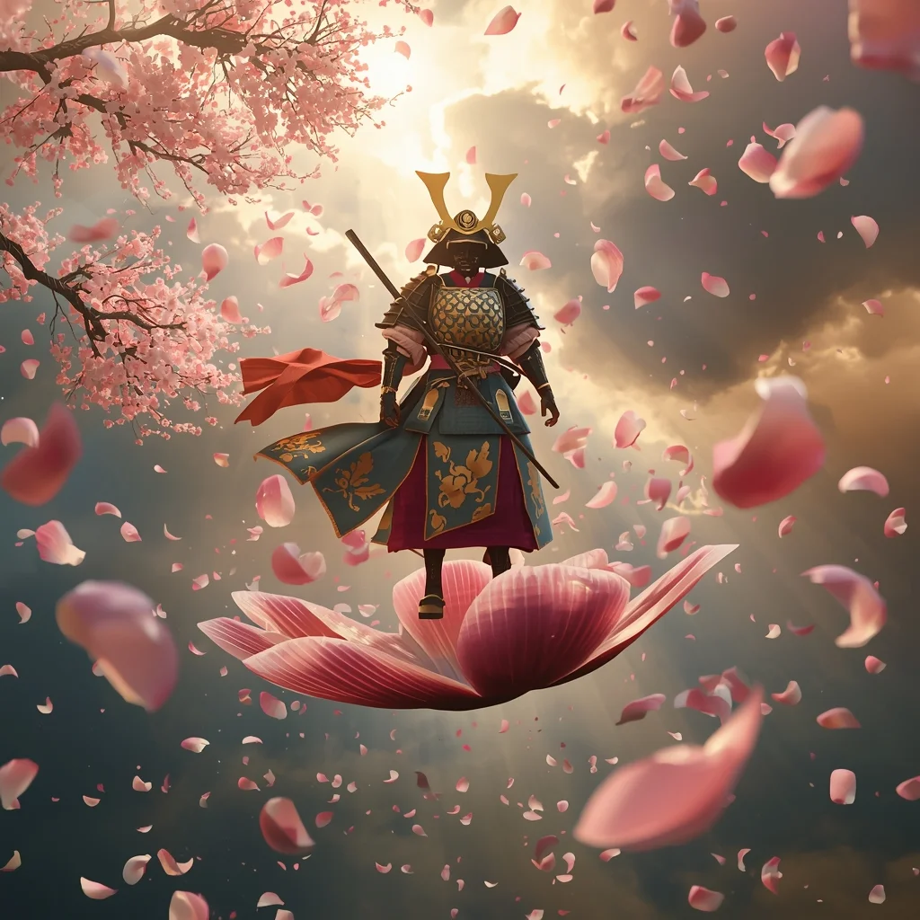 AI Art Prompts Floating Samurai Cherry Blossom Masterpiece | Instagram Story Ai Prompt