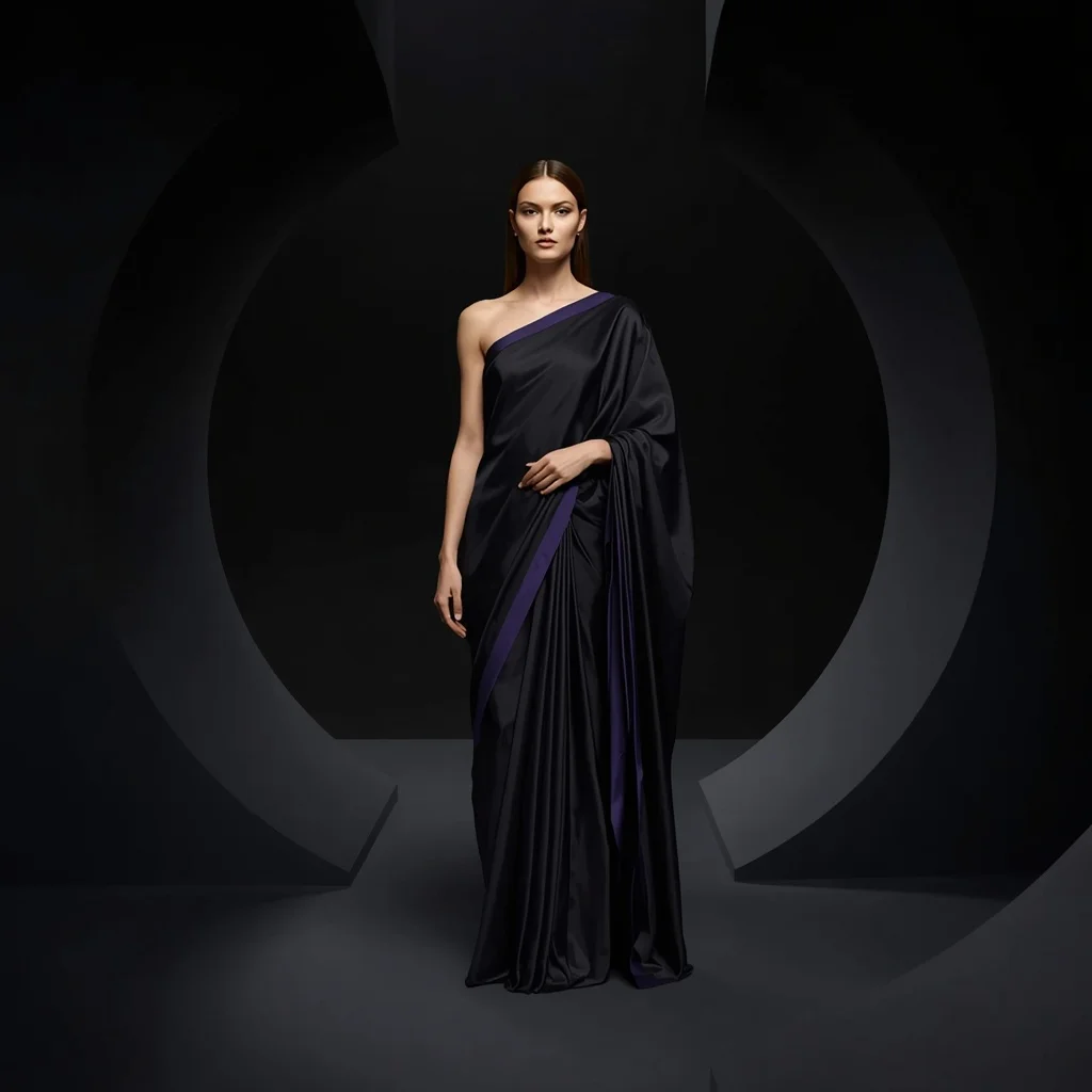 Anti-Matter Silk Rift Saree with Shadow Collapse Chamber | Editing Prompt Girl Aesthetic
