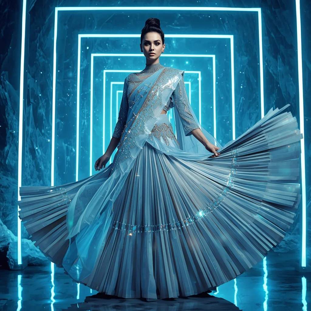 Arctic Royale Eclipse Saree with Dynamic Crystal Maze Universe | Bing Image Creator Girl Prompt