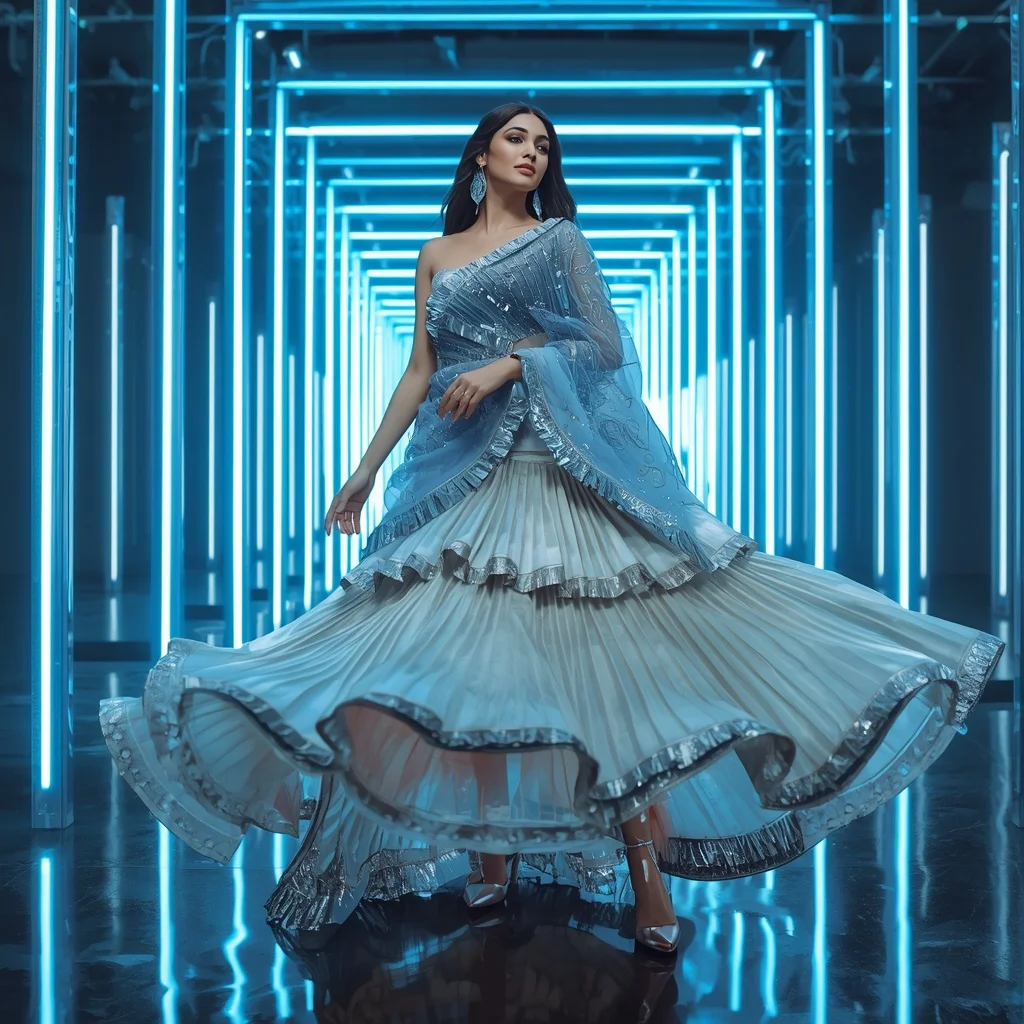 Arctic Royale Quantum Saree with Dynamic Crystal Light Maze | Romantic Ai Prompt