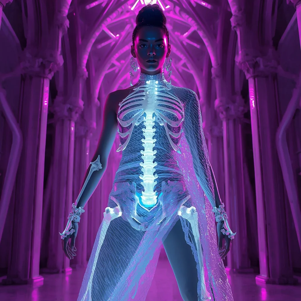 Aurora Bone Light Matrix Saree with Synthetic Cathedral Spine | Gemini AI Photo Prompt Copy Paste Trending Girl 2026
