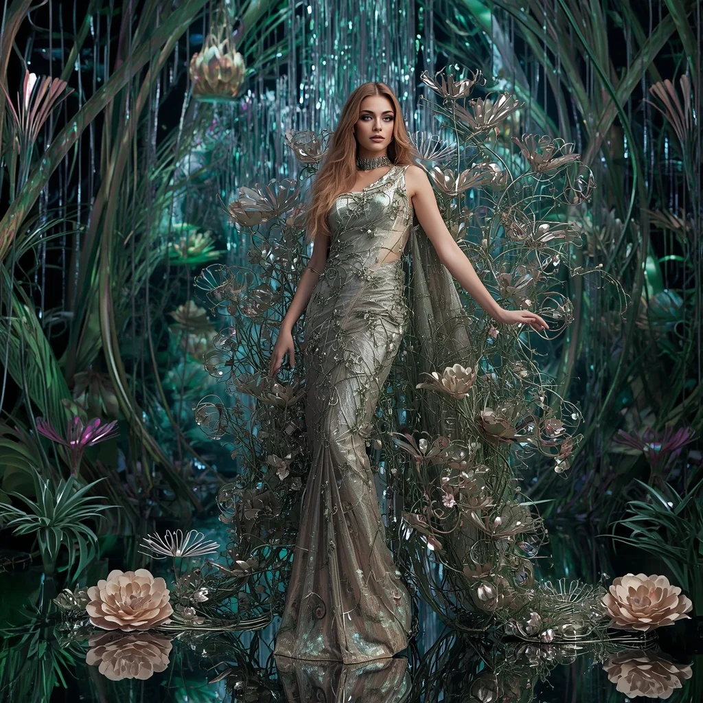 Aurora Metal Vine Dimension Saree with Chrome Forest Reality | Midjourney Prompt List