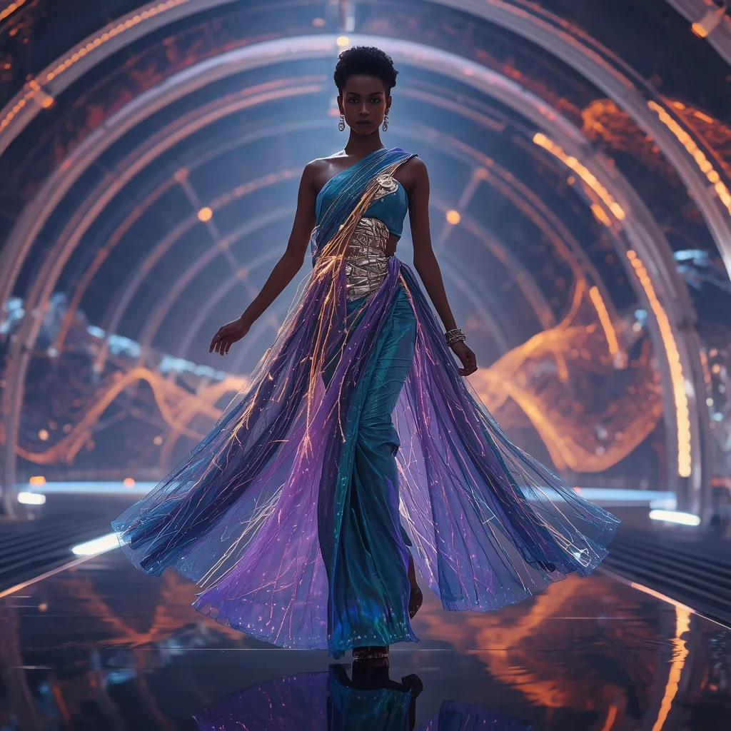 Aurora Neural Silk Saree with Living Energy Dome | Prompt For Gemini AI Girl Model
