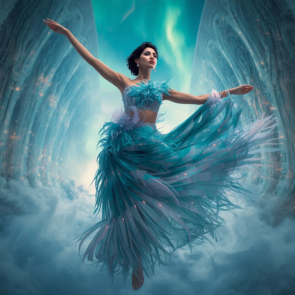 Aurora Plasma Feather Saree with Sky Energy Rift | Fashion Ai Prompt
