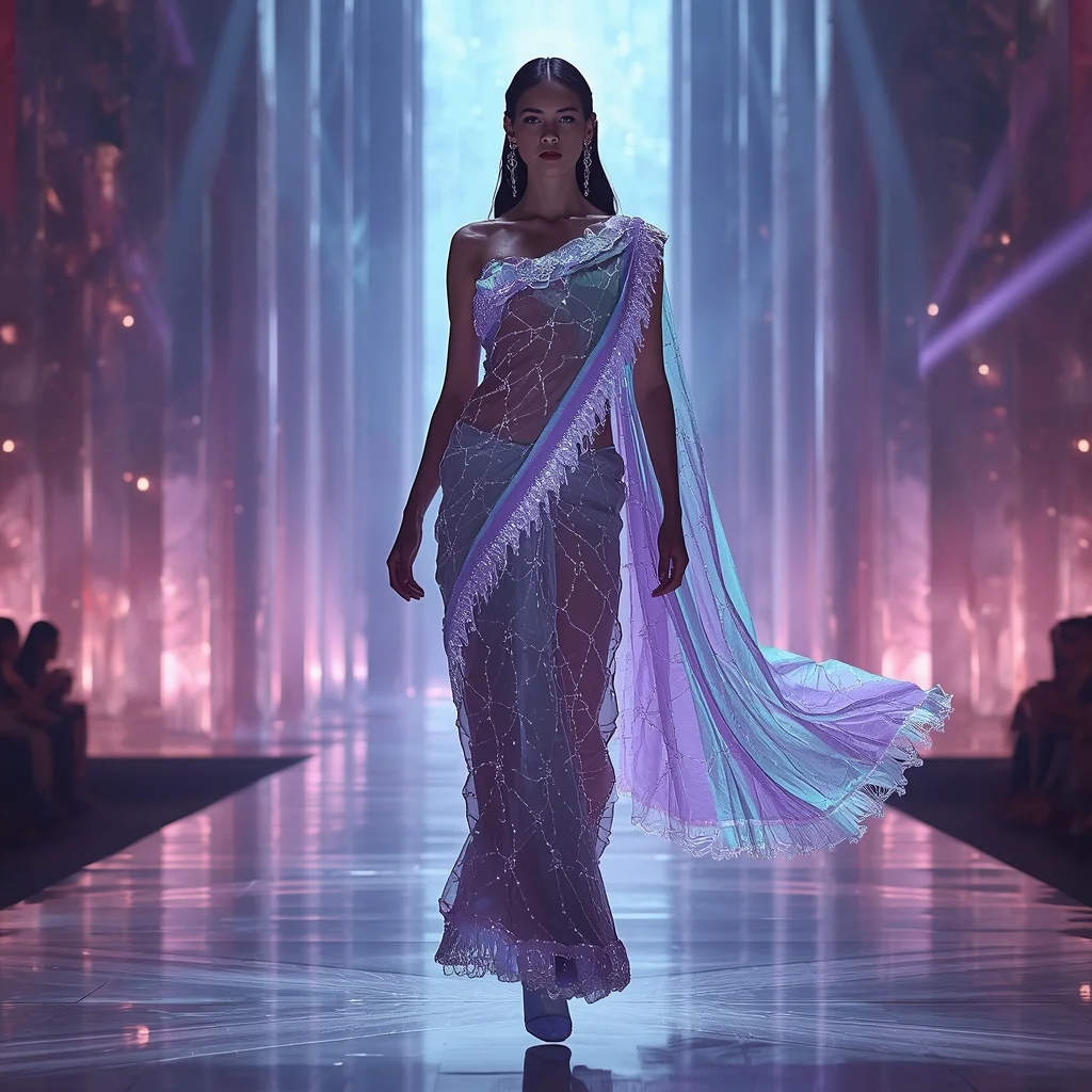 Aurora Plasma Net Saree with Floating Energy Cathedral | Prompt Gemini Ai