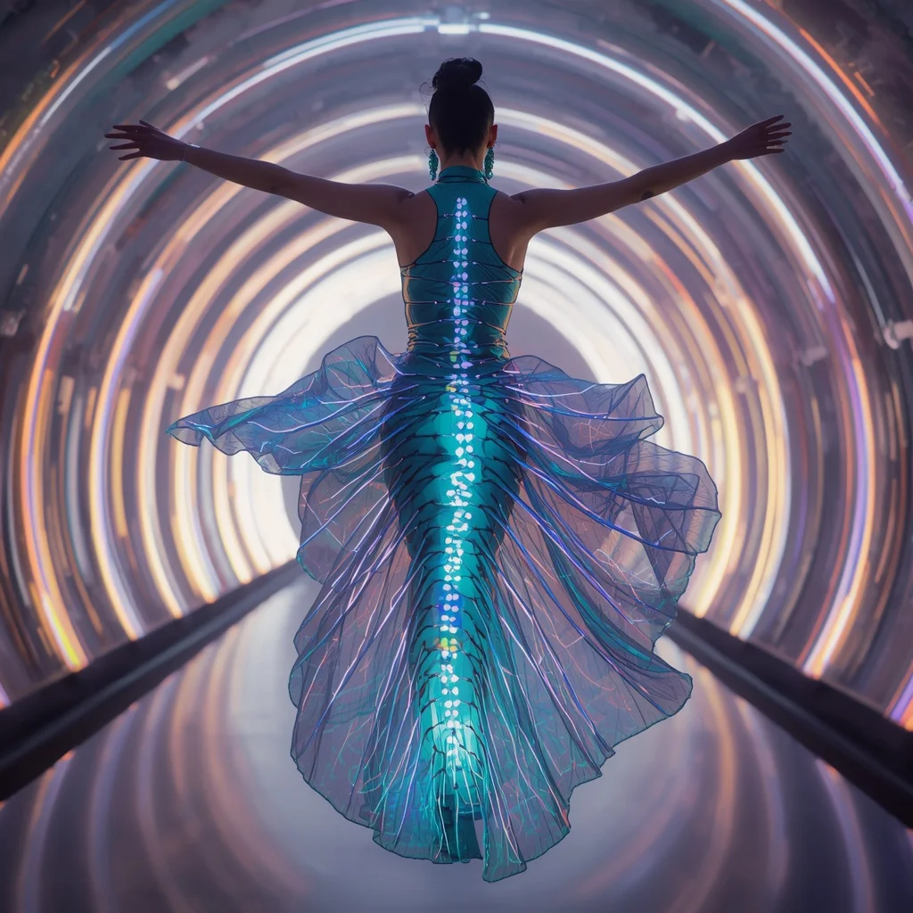 Aurora Plasma Spine Saree with Living Light Corridor System | Prompt Image