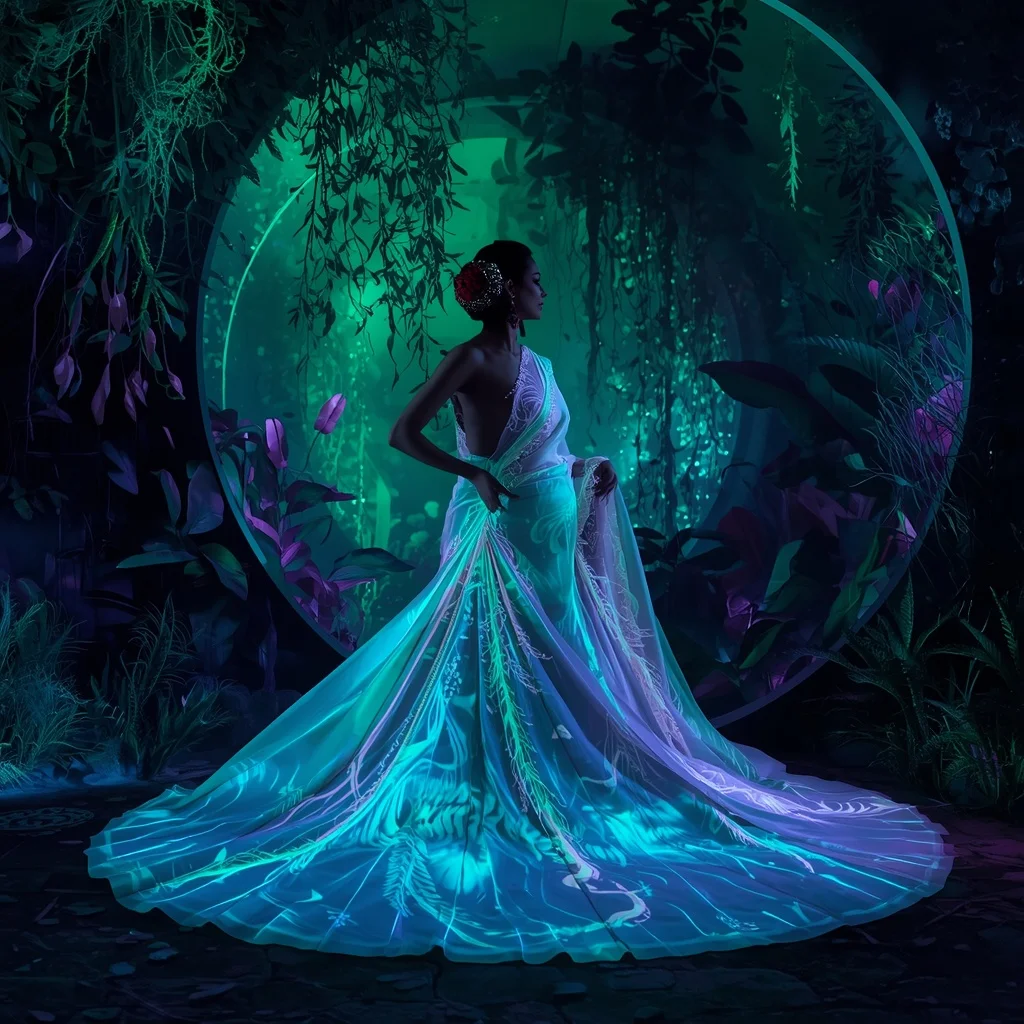 Aurora Serpent Silk Bloom Saree with Neon Jungle Dimension | Best AI Art