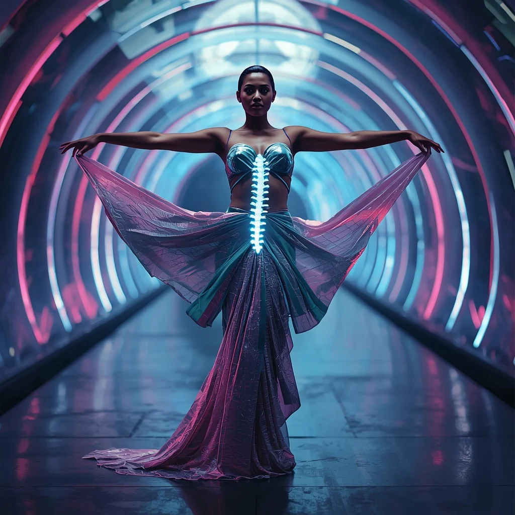 Aurora Spine Current Saree with Living Light Corridor | New Instagram Trend Prompt For Girl And Boy Copy And Paste