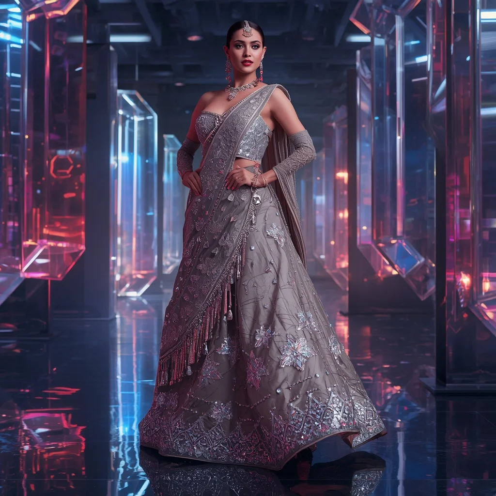 Aurora Thunder Royale Saree with Floating Digital Prism Hall | Prompt AI For Girl