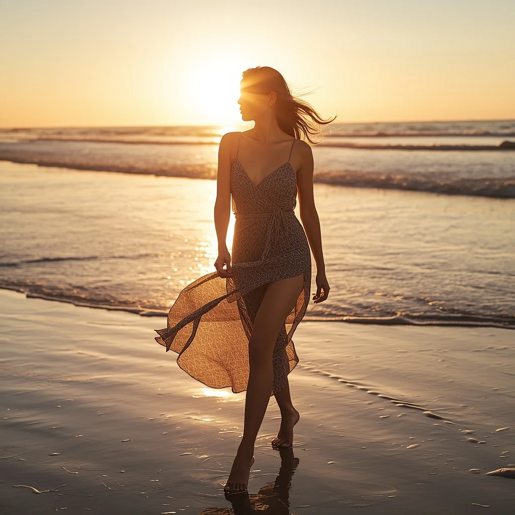 Beach Sunset Walking Girl – Travel Influencer Viral Look | Hd Image Prompts