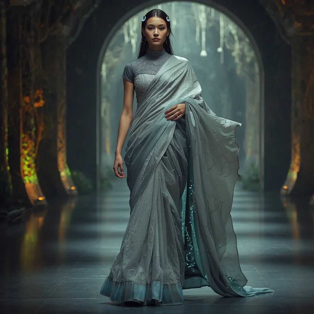 Biomechanical Silk Saree with Living Fabric System | Instagram Profile Pic Ai Prompt