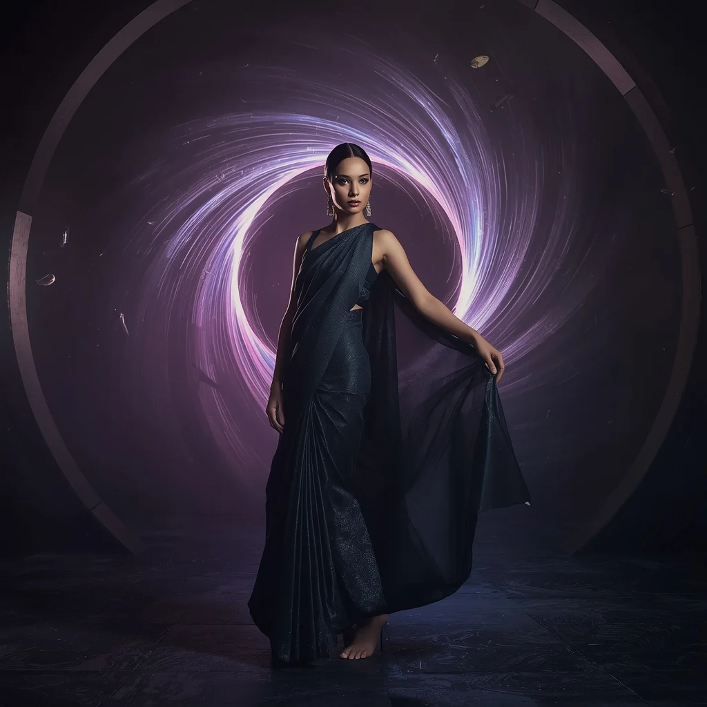 Black Hole Silk Saree with Gravity Collapse Chamber | New Instagram Trend Prompt For Girl Copy And Paste