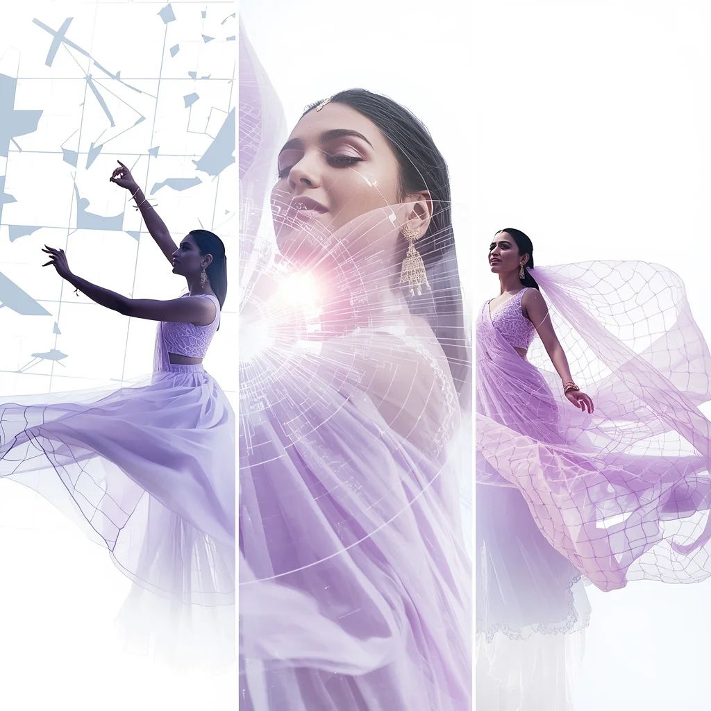 Bright Dream Loop Grid Breakdown Triptych Luminous Heavenly Vogue | Black Saree Prompt For Chatgpt