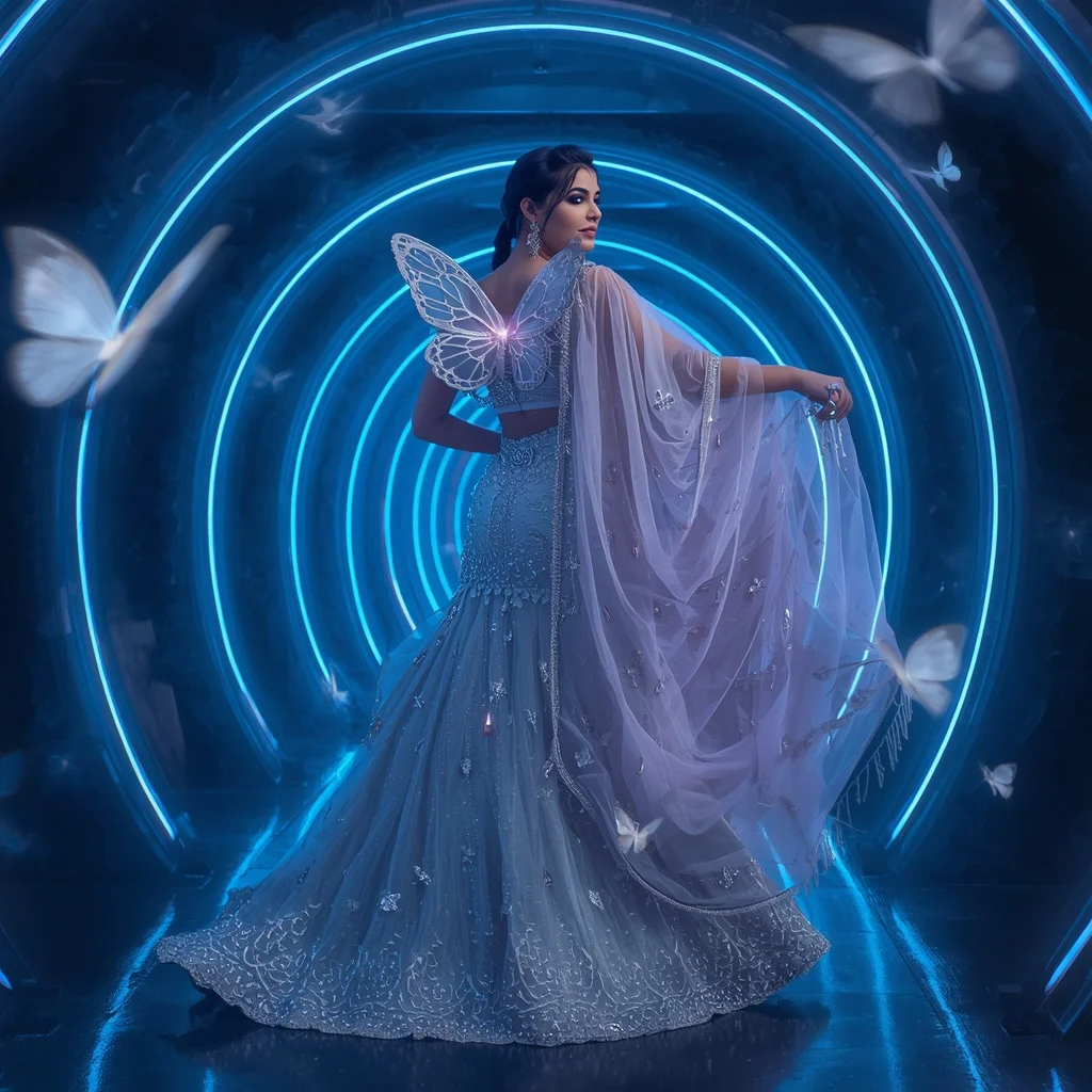 Celestial Butterfly Queen Saree with Moonlight Chamber | Ideogram Ai Prompt