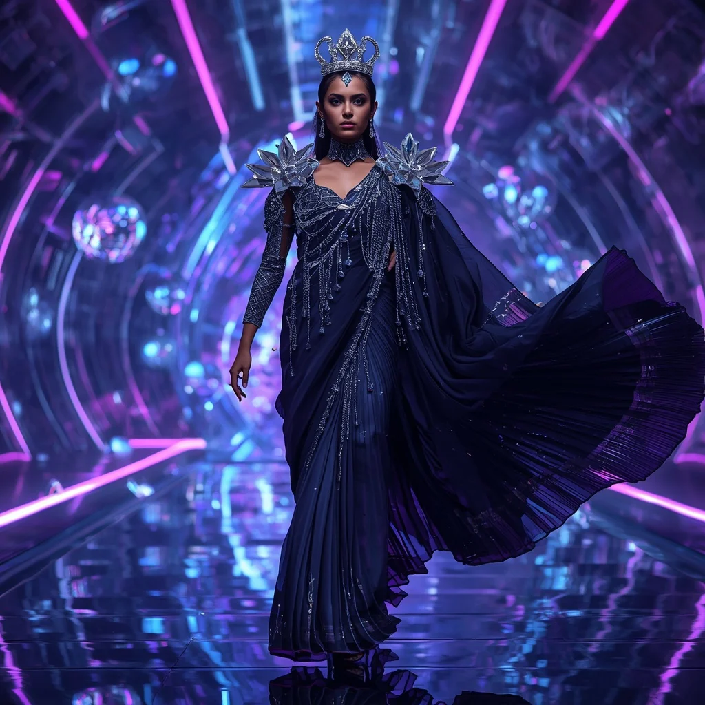 Celestial Dark Void Armor Saree with Floating Quantum Prism Singularity Crown Web Core | Free Ai Prompt