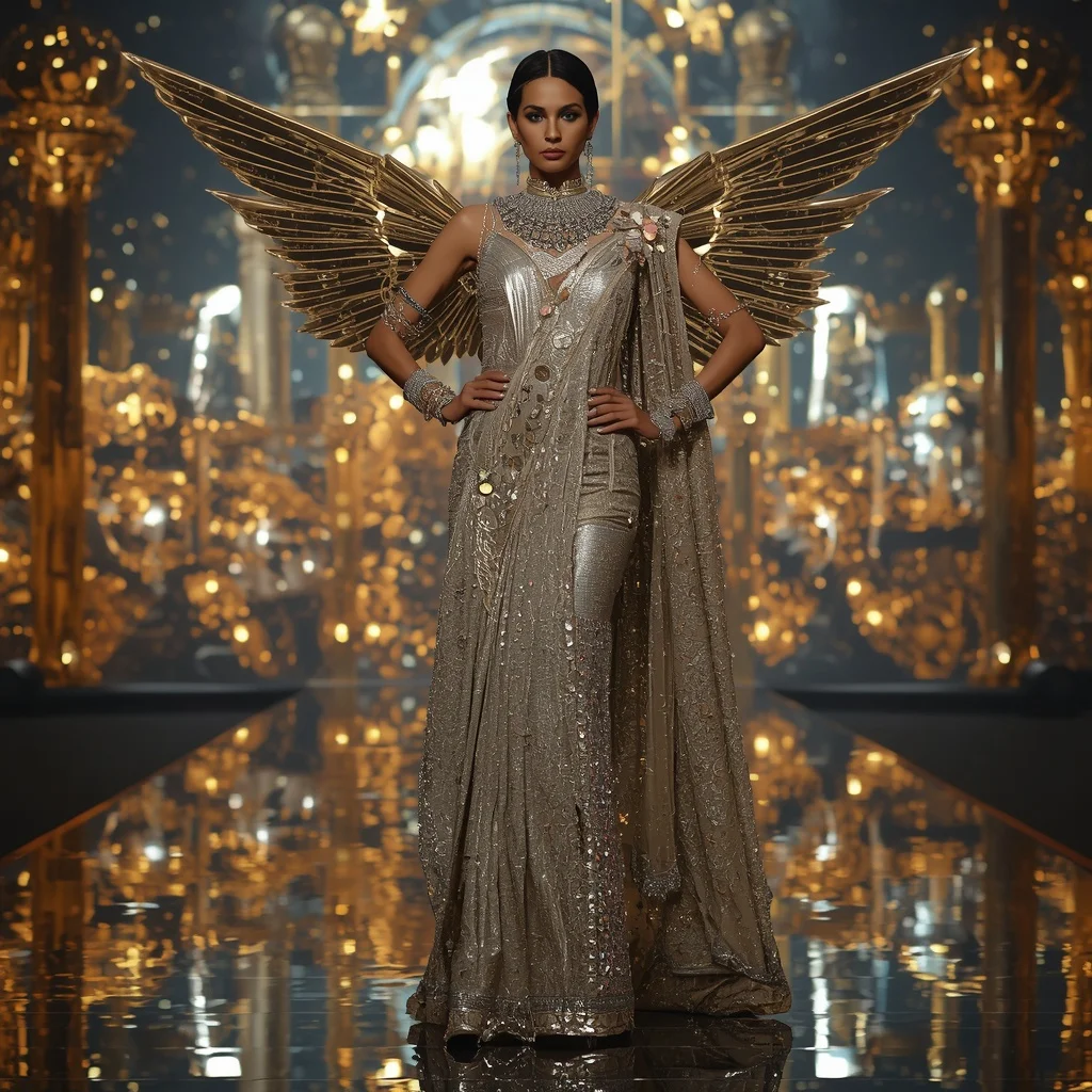 Celestial Hypernova Singularity Apex Runway Infinity Armor Saree with Quantum Hyperloop Sphere Engine Nexus Collapse Reactor Field | Gemini Ai Prompt Copy Paste