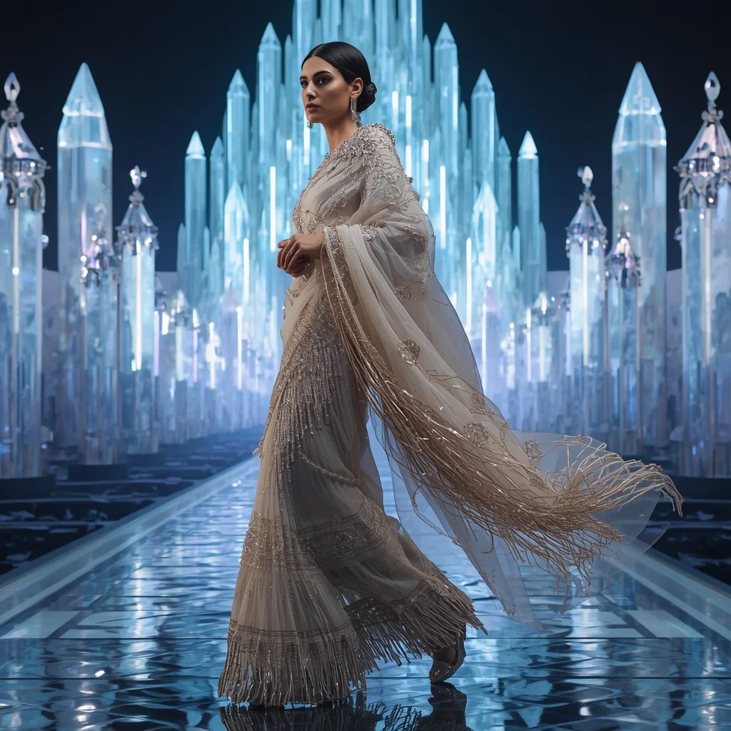 Celestial Moonstone Mirage Saree with Infinity Neon Crystal Citadel | Best Ai Prompt 2026