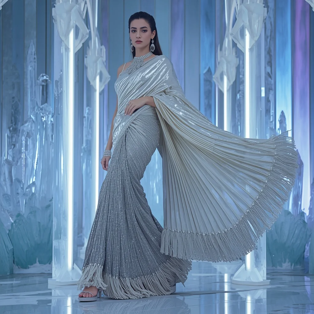 Celestial Moonstone Prism Saree with Infinity Crystal Sanctuary | Saree Prompt For Girls