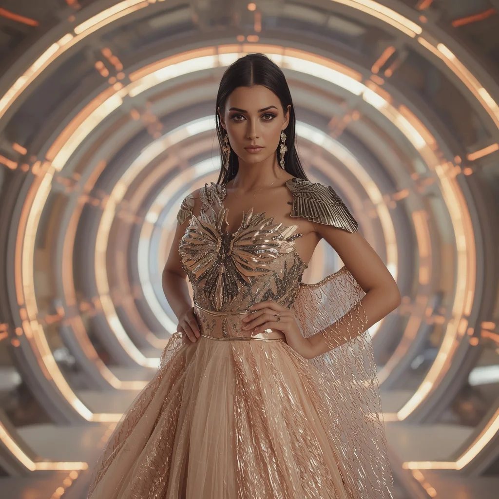 Champagne Aurora Prism Armor Saree with Floating Infinity Sphere Light Dome Nexus Quantum Core Reactor System | Happy Ai Prompt