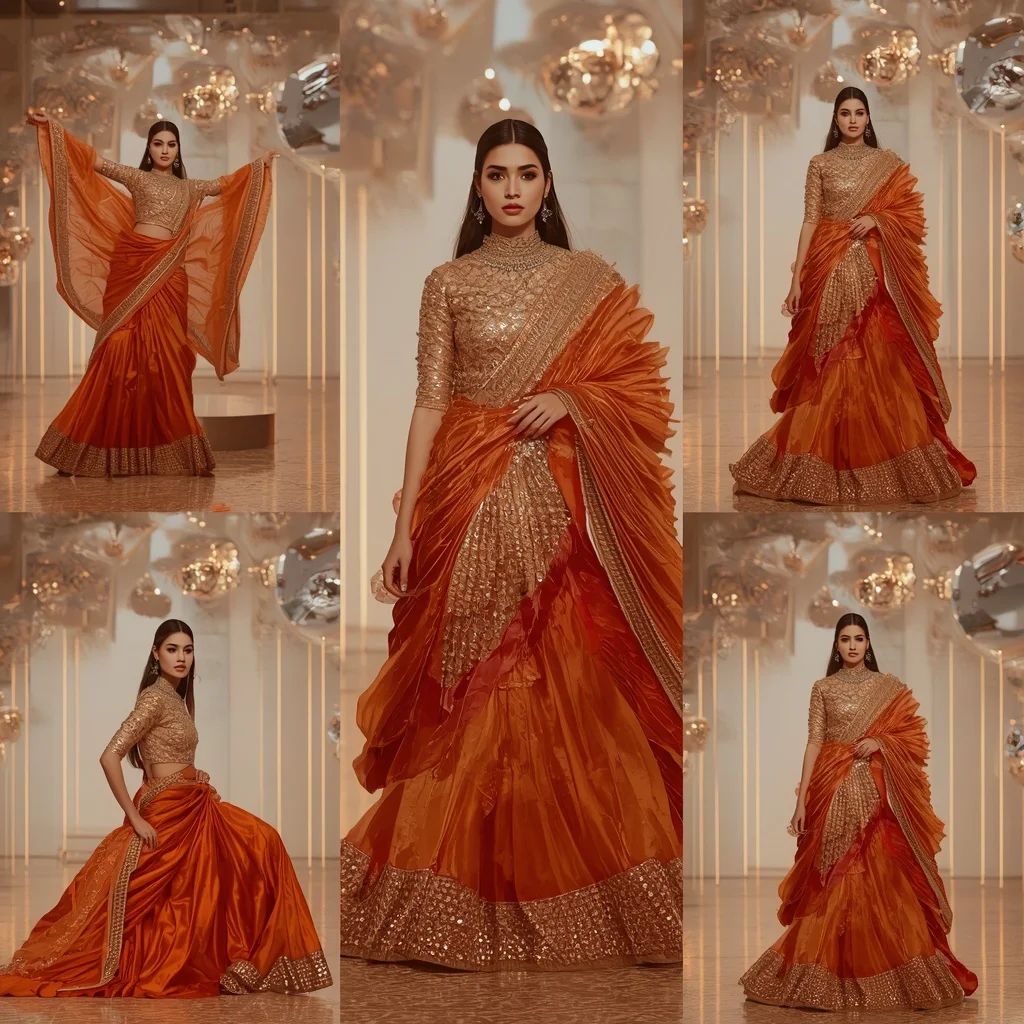 Champagne Flame Saree with Floating Prism Dome | Gym Influencer Ai Prompt