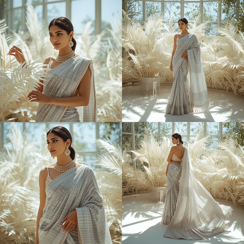 Clear Glass Botanical Garden Sunlight Polaroid | Desi Saree Ai Prompt
