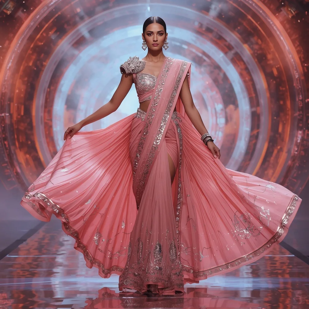 Coral Nebula Opal Saree with Infinity Crystal Crown Celestial Prism Realm | Viral Instagram Ai Prompt