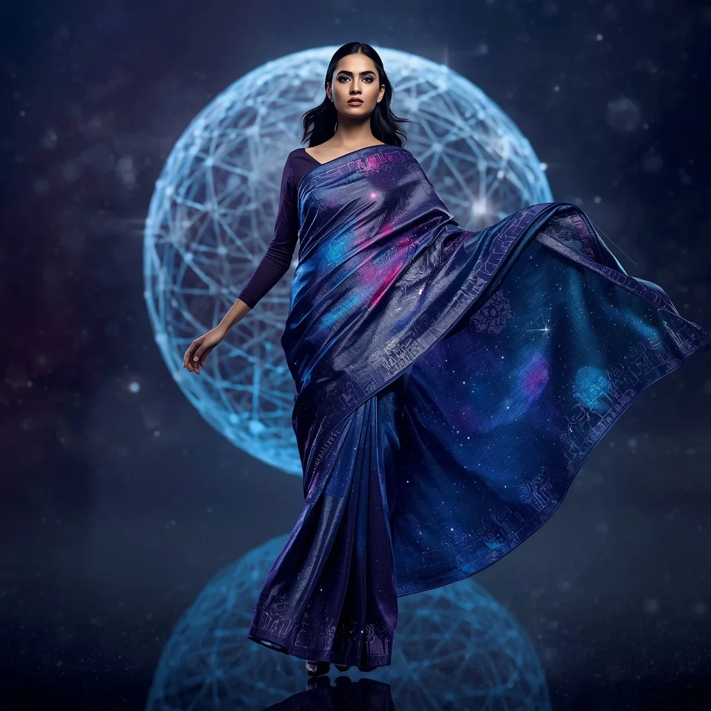 Cosmic Neural Fabric Infinity Saree with Data Galaxy Sphere | Ai Art Prompt