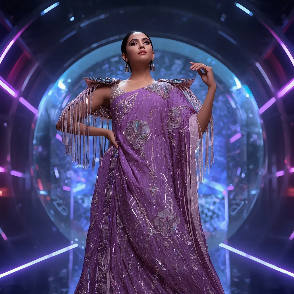 Cosmic Orchid Radiance Quantum Armor Saree with Floating Prism Energy Vault Sphere Nexus Core Reactor System | Prompt For Traditional Look For Girl ChatGPT