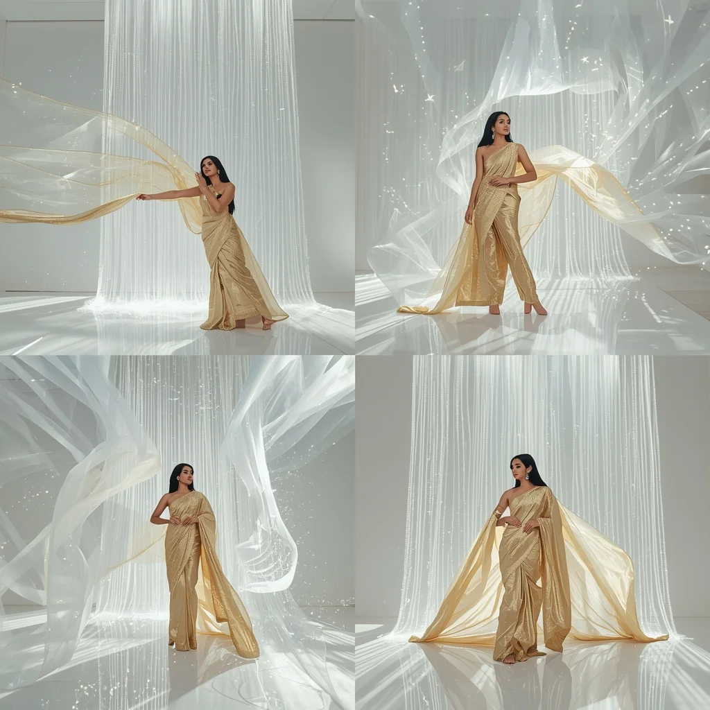 Cosmic Silk Light Curtain Grid Sun Drenched Ethereal Splendor | Prompt Seen Girl Ai Photo Editing