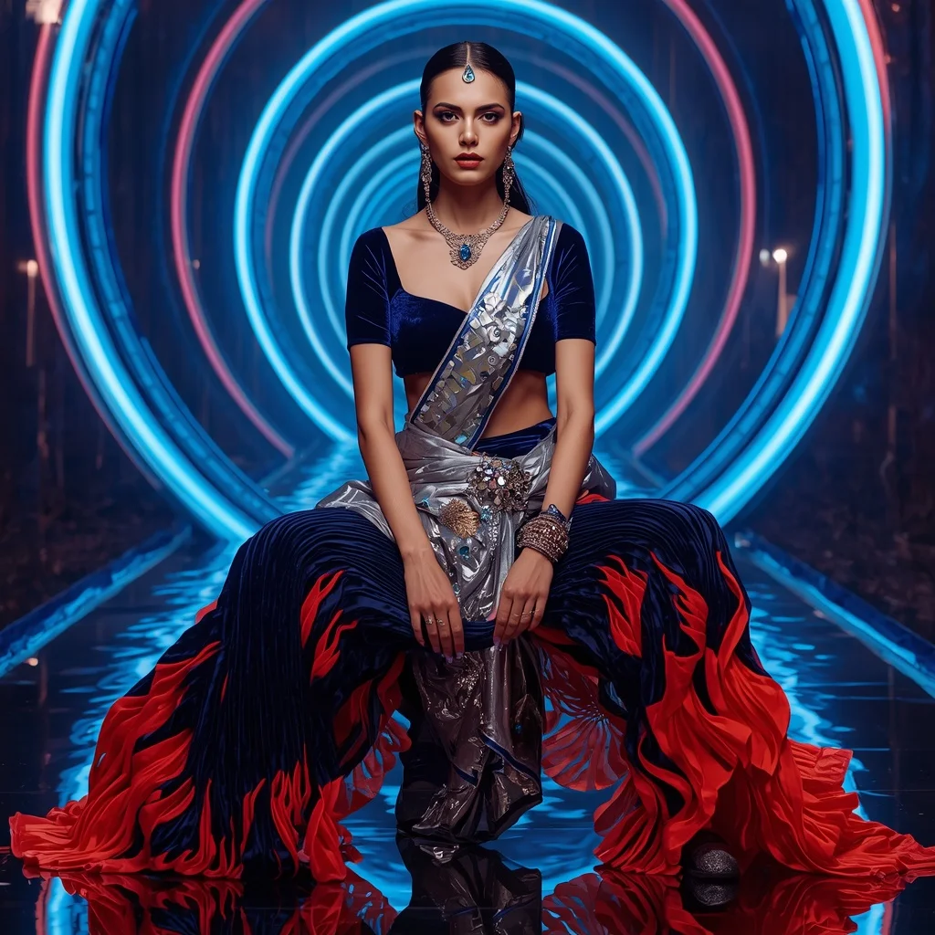 Cosmic Velvet Flame Saree with Neon Orbit Empire | Editing Prompt Girl Aesthetic