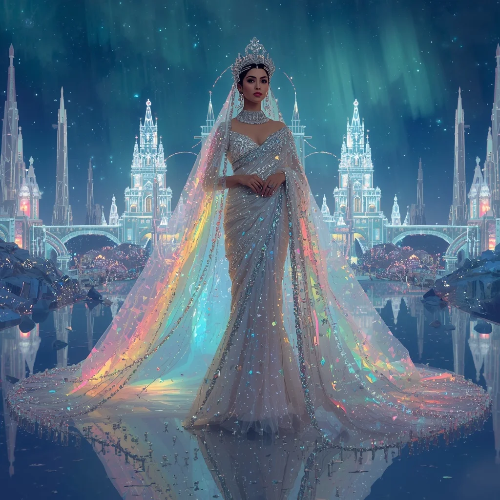 Crystal Aurora Cathedral Saree with Floating Light Kingdom Universe | Gym Influencer Ai Prompt