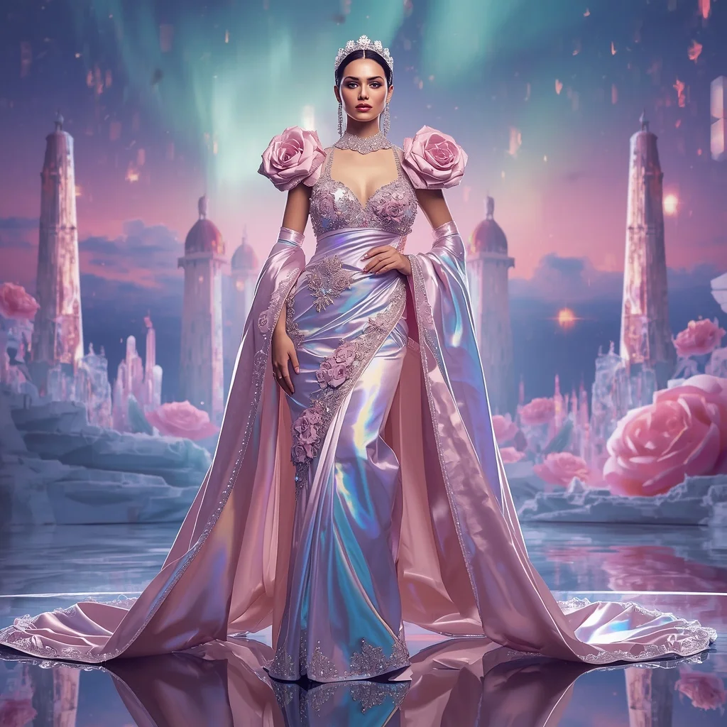 Crystal Aurora Rose Cathedral Saree with Polar Bloom Dominion | Prompt Seen Trending Girl Instagram