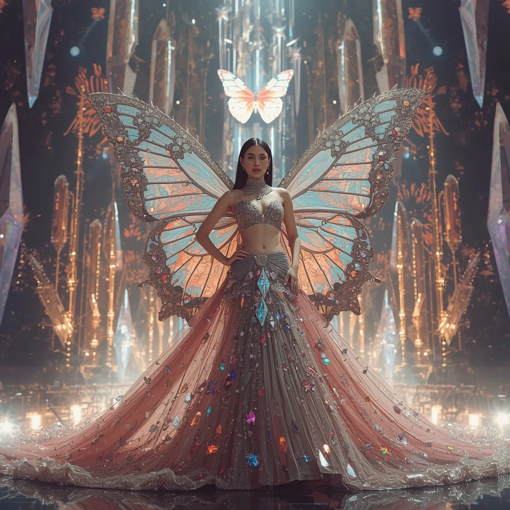 Crystal Butterfly Armor Saree with Floating Prism Citadel | 4k Ai Prompt