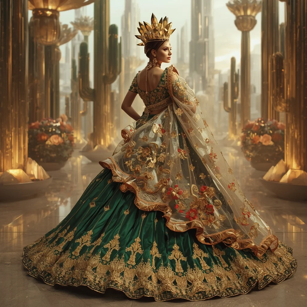 Crystal Cactus Crown Saree with Desert Bloom Infinity Megacity | Happy Ai Prompt