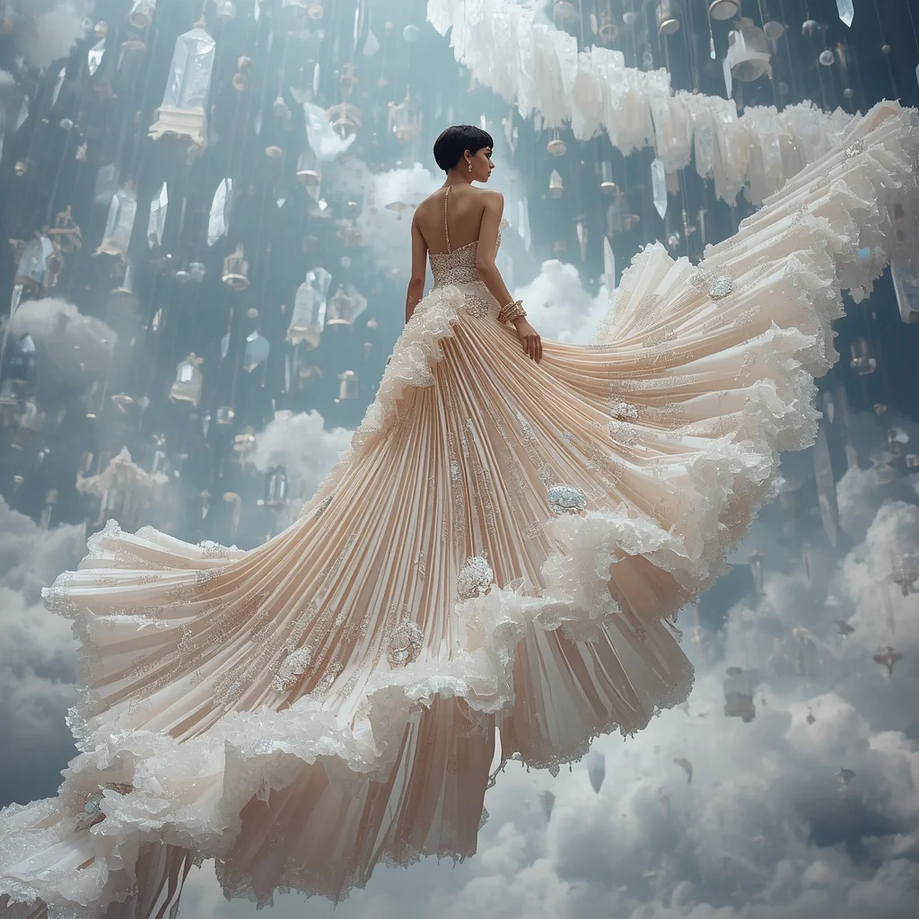 Crystal Cloud Staircase Saree with Floating Sky Temple Kingdom | Fantasy Ai Prompt