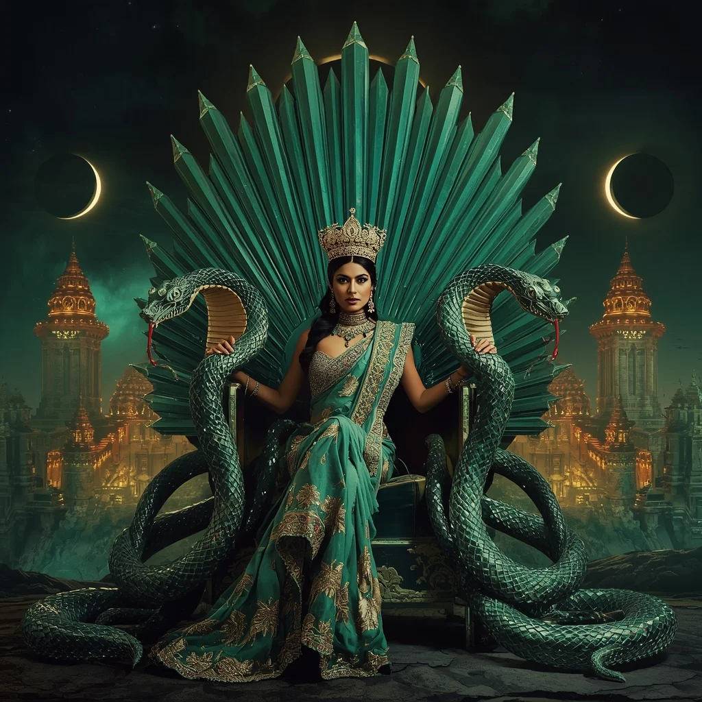 Crystal Cobra Crown Saree with Emerald Eclipse Fortress | Prompt Seen Trending Girl