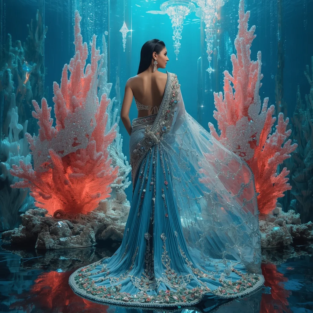 Crystal Coral Palace Saree with Floating Tropical Reef Kingdom | Ai Portrait Prompt