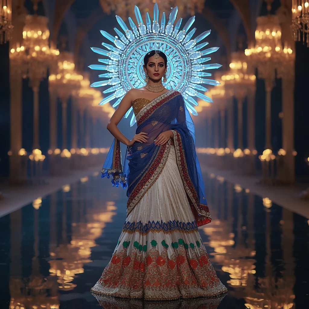 Crystal Divine Maharani Saree with Grand Celestial Infinity Palace | Saree Whatsapp Dp Ai Prompt