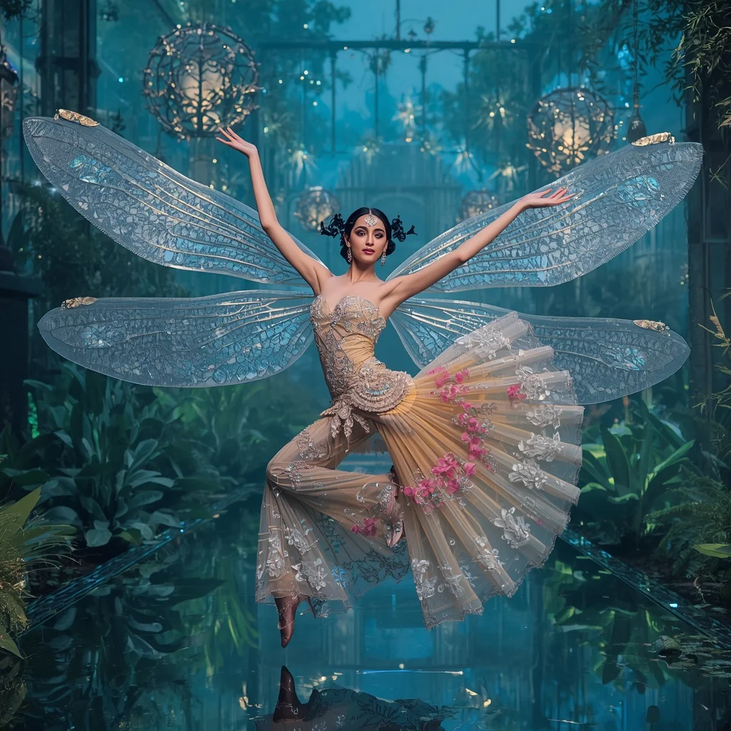 Crystal Dragonfly Pavilion Saree with Floating Botanical Sky Realm | New Instagram Trend Prompt For Girl Love