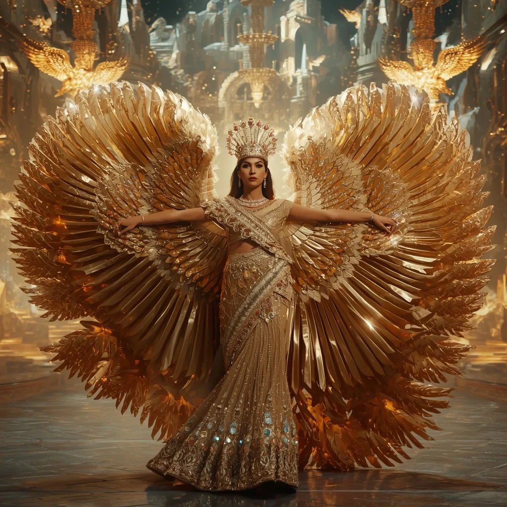 Crystal Eagle Crown Saree with Floating Sky Kingdom Arena | Prompt Seen Girl Photo Editing Trending