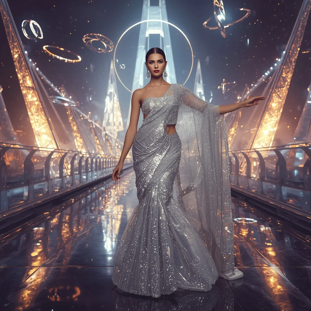 Crystal Fashion Bridge Saree with Infinity Skywalk Metropolis | New Instagram Trend Prompt For Girl