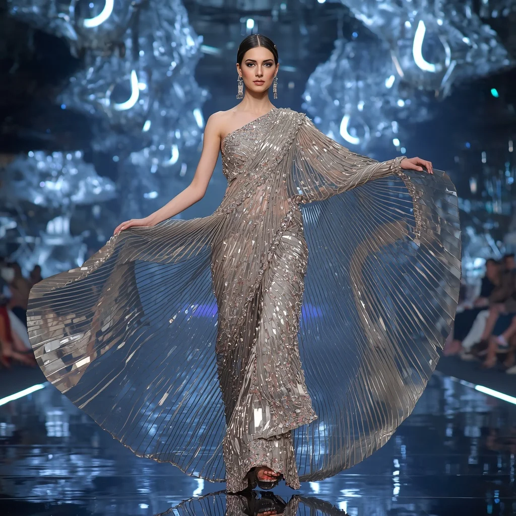 Crystal Fashion Raceway Saree with Floating Luxury Hyperloop Empire | Trending Prompt Girls Traditional