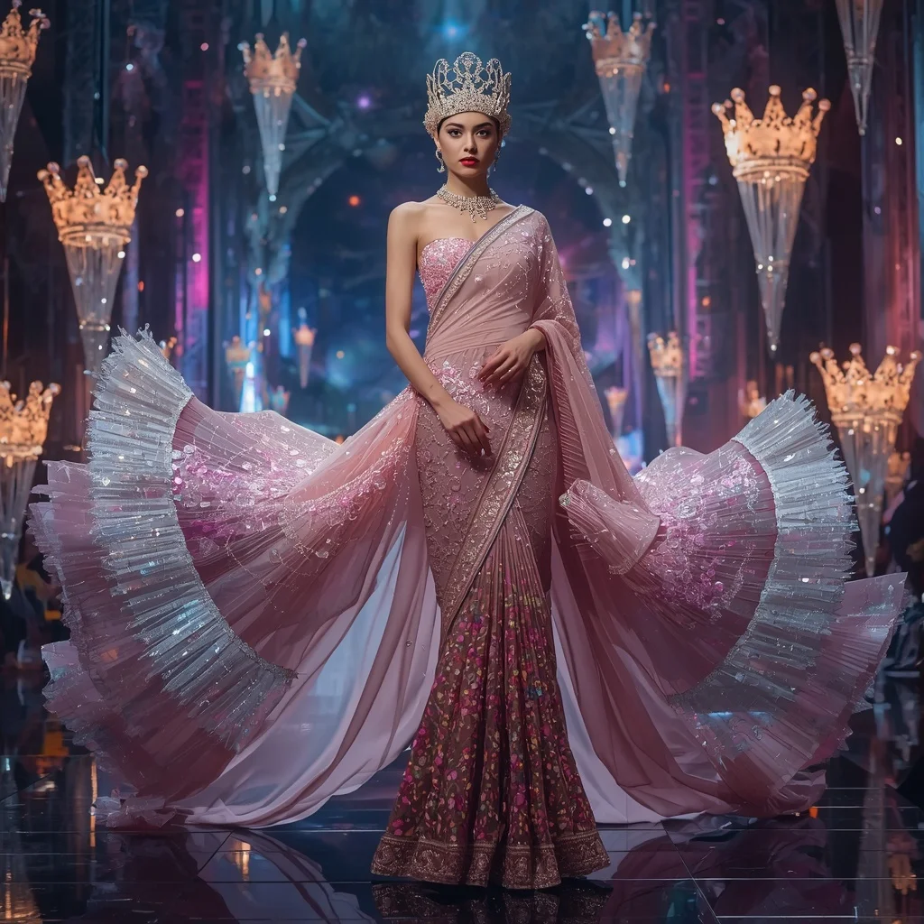 Crystal Festival Crown Saree with Floating Celebration Galaxy Empire | Trending Prompt Girls Traditional