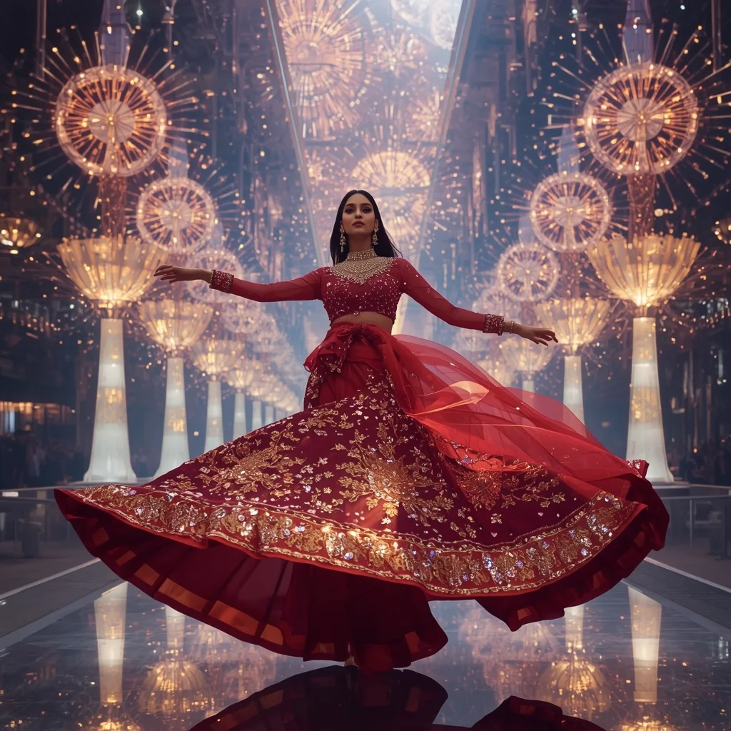 Crystal Firewheel Saree with Floating Celebration Galaxy Realm | Modern Design Ai Prompt