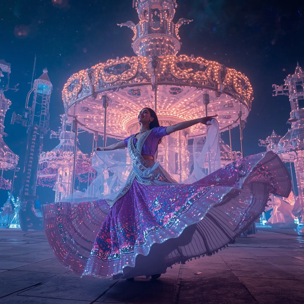Crystal Galaxy Carousel Saree with Celestial Festival Infinity World | Gemini Ai Photo