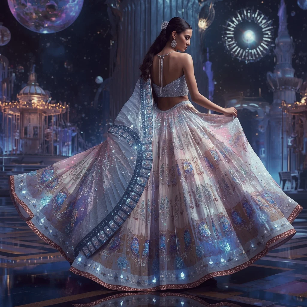 Crystal Galaxy Carousel Saree with Orbit Festival Empire | Viral Ai Image Prompt