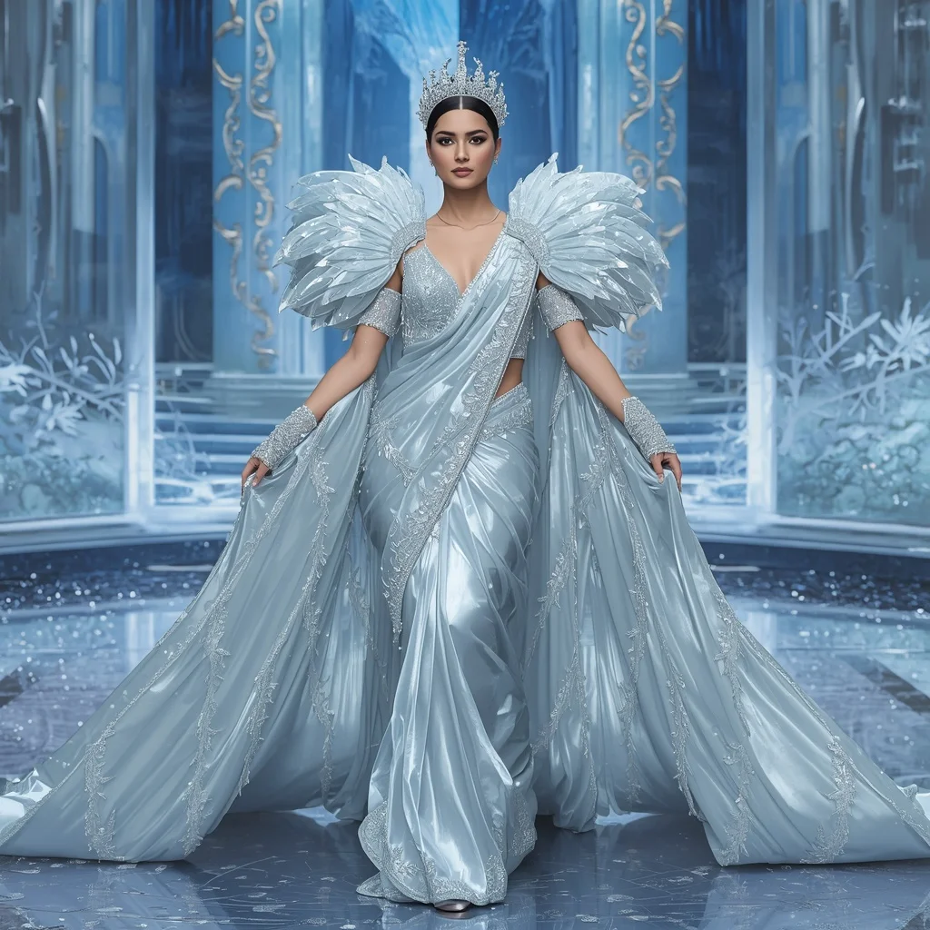 Crystal Glacier Peacock Saree with Frozen Jewel Palace | Trending Prompt Copy Paste