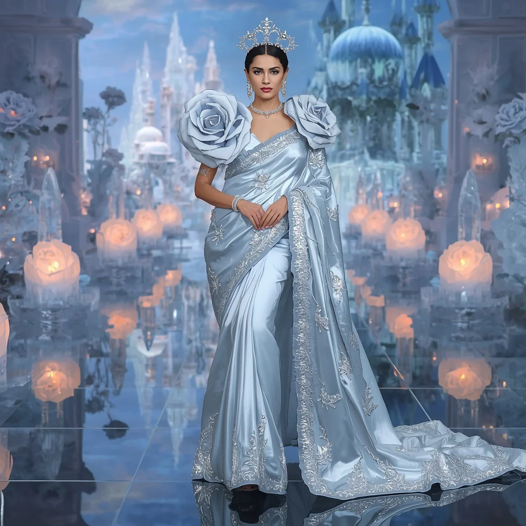 Crystal Glacier Rose Palace Saree with Frozen Reflection Empire | Instagram Prompt For Girls In Saree