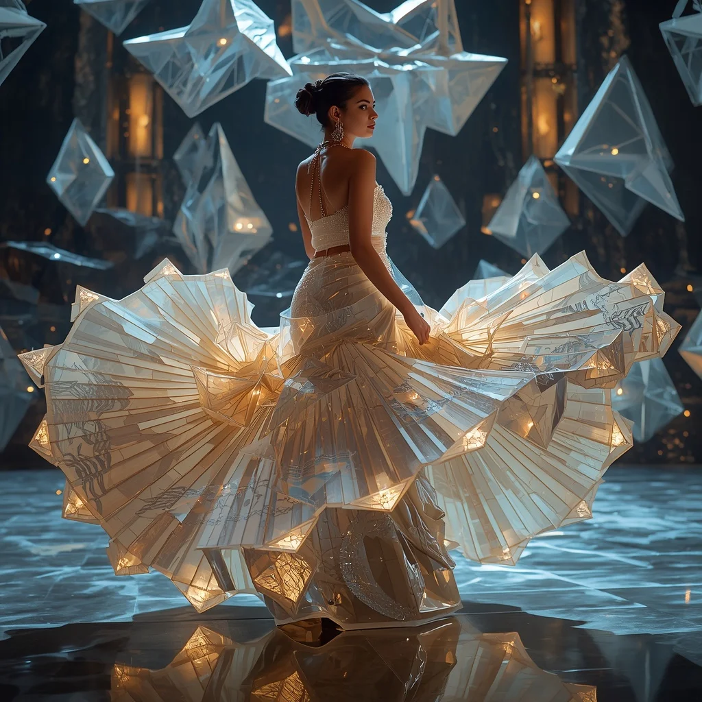 Crystal Glass Origami Wave Saree with Floating Paper Ocean Realm | Chatgpt Photo Editing Styles For Girl